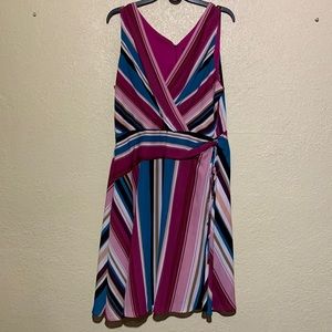 Roz & Ali Dress Sleeveless Pink Blue White Black Size 16 Stripes Zipper